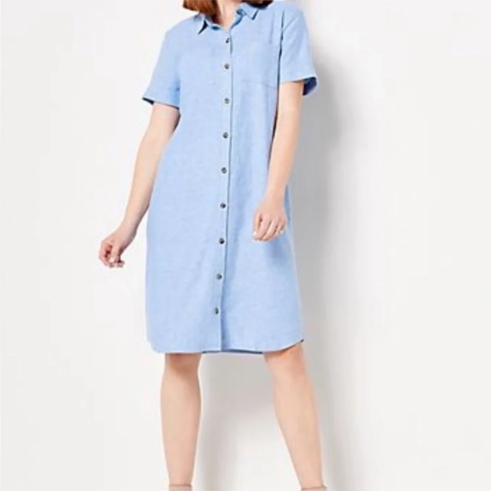 Linen Blend Shirt Dress - Picture 1 of 11